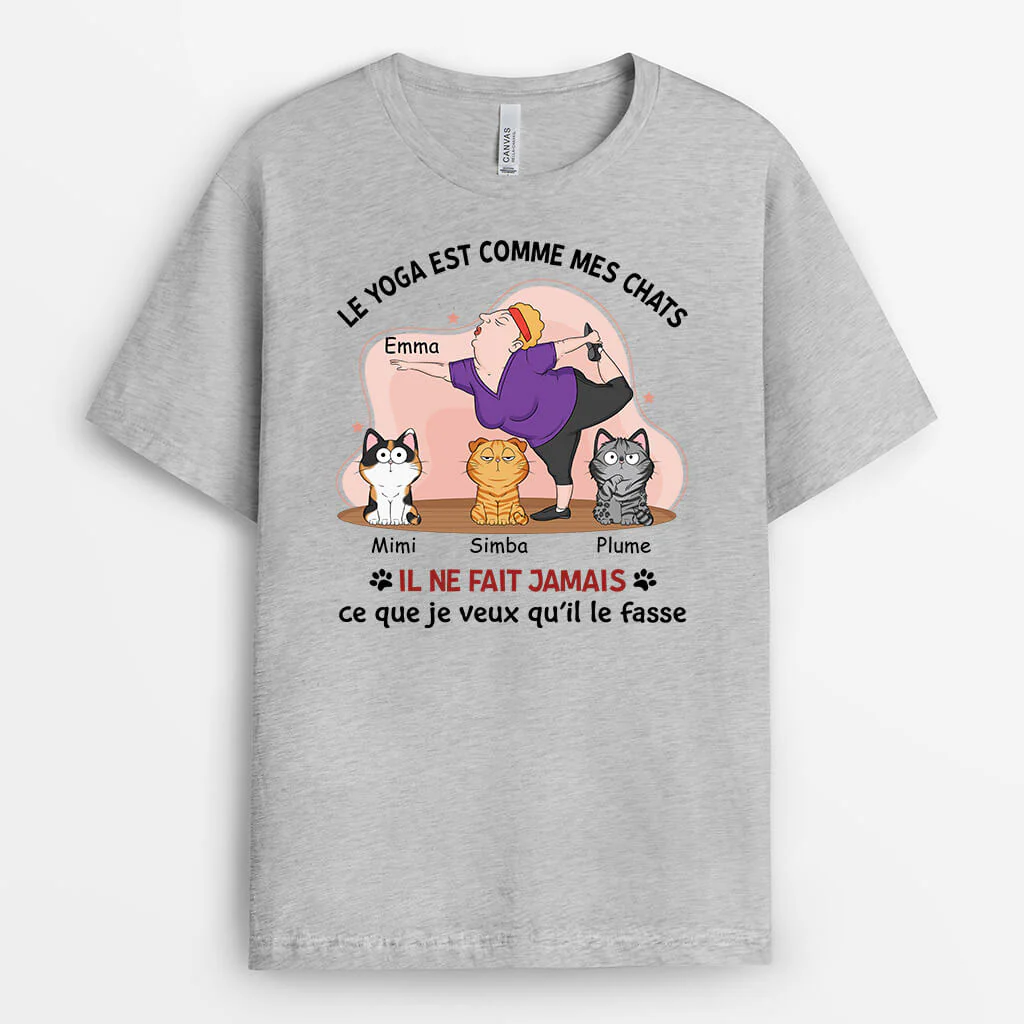 T-Shirt Personnalisé Femme – Le Yoga Est Comme Mes Chats - Image 2