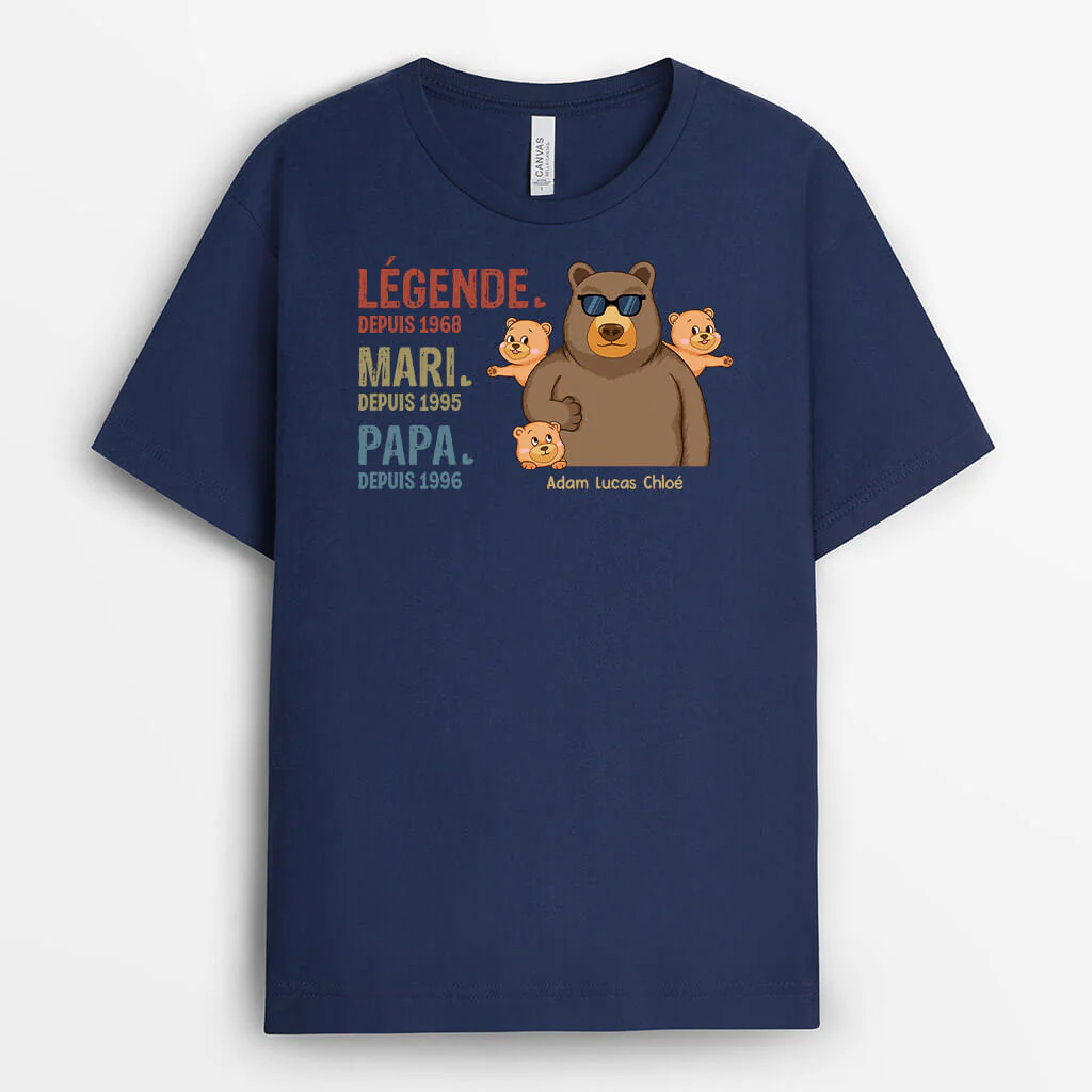 T Shirt Personnalisé Grand-Père - Légende Mari Papa Papy Depuis - Version Papa Ours - Image 2