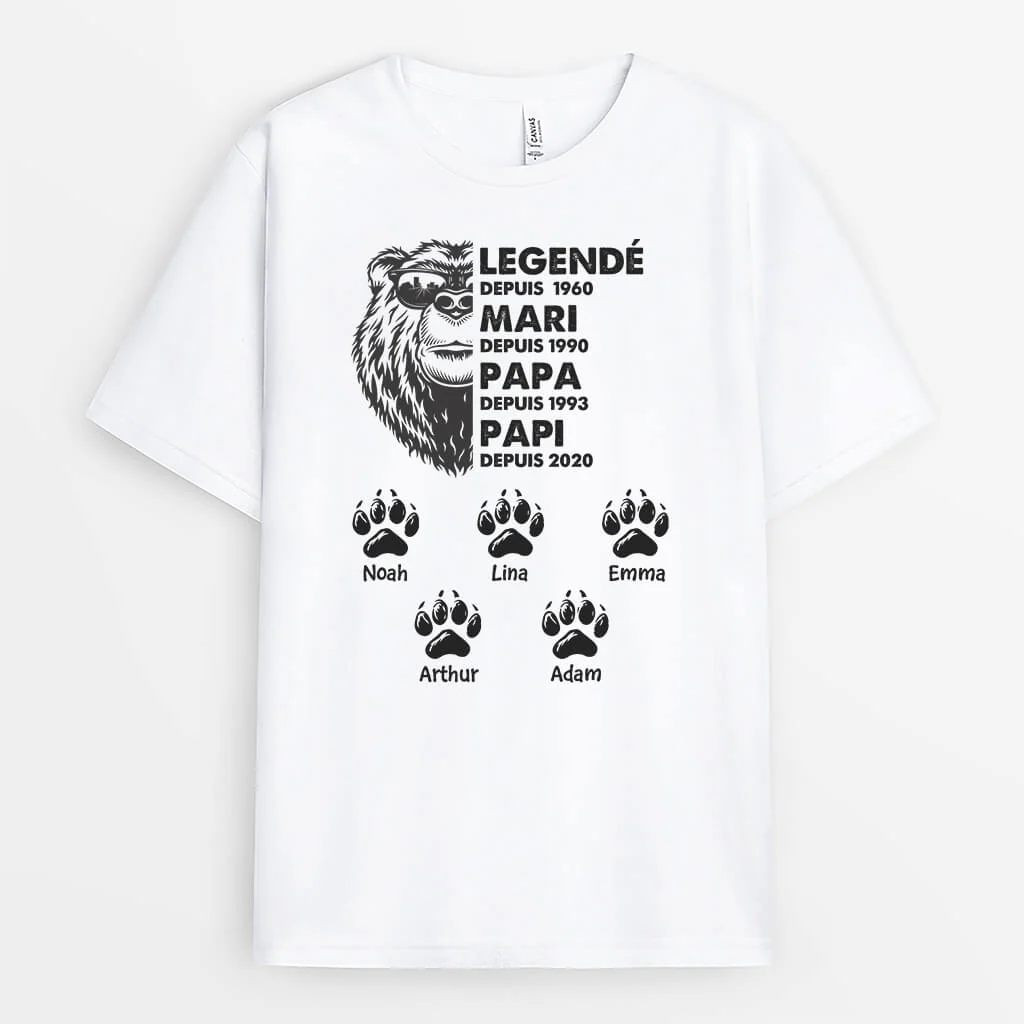 T shirt Personnalisé Papy - Légende Mari Papa Papy Ours Depuis - Version Blanc