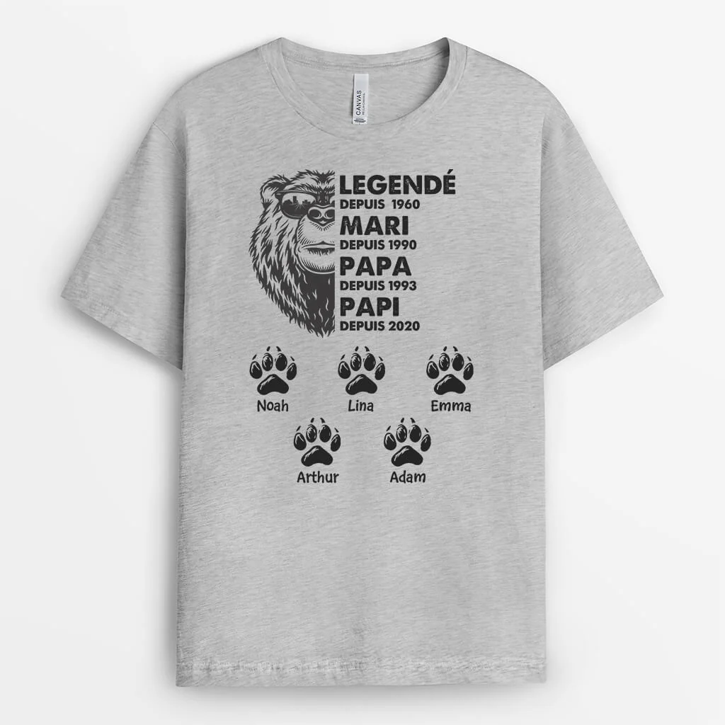 T shirt Personnalisé Papy - Légende Mari Papa Papy Ours Depuis - Version Blanc - Image 2
