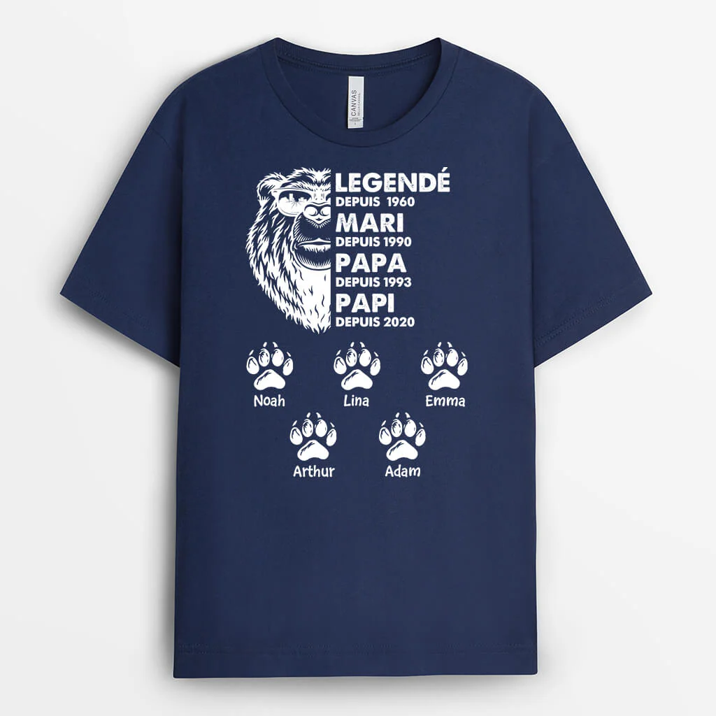 Tee Shirt Personnalisé Papy - Légende Mari Papa Papy Ours Depuis - Version Noir - Image 2