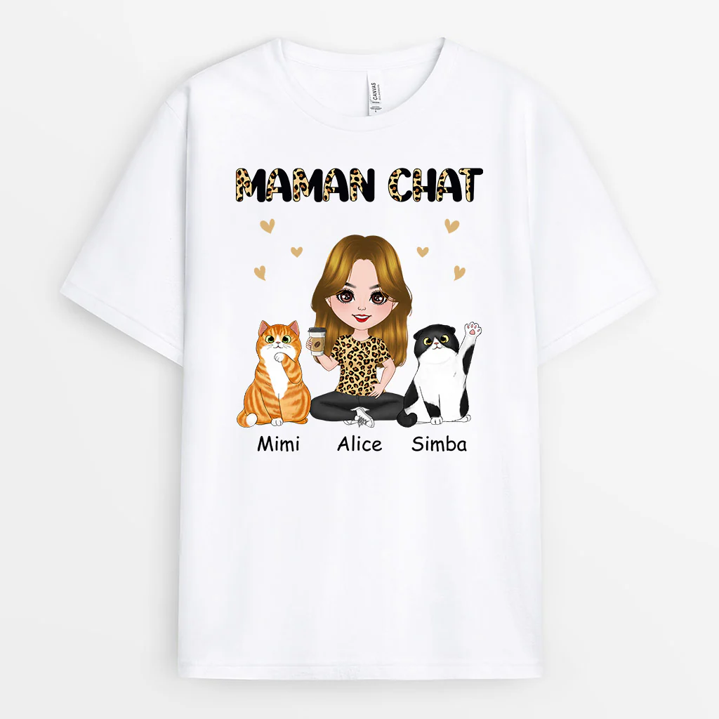 Tee Shirt Personnalisé Maman - Maman Chat Léopard Café
