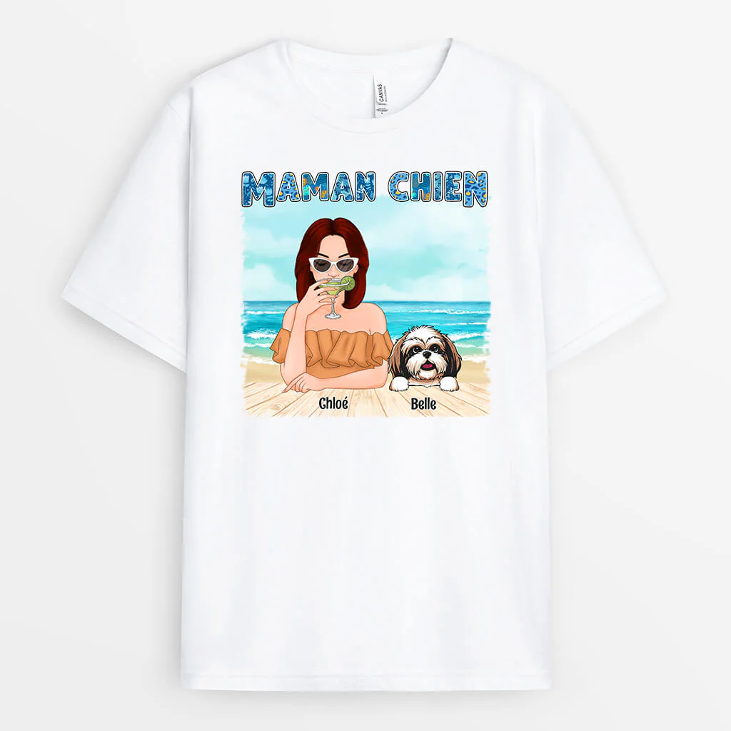 Tee Shirt Chien Personnalisé - Maman Chien À La Plage
