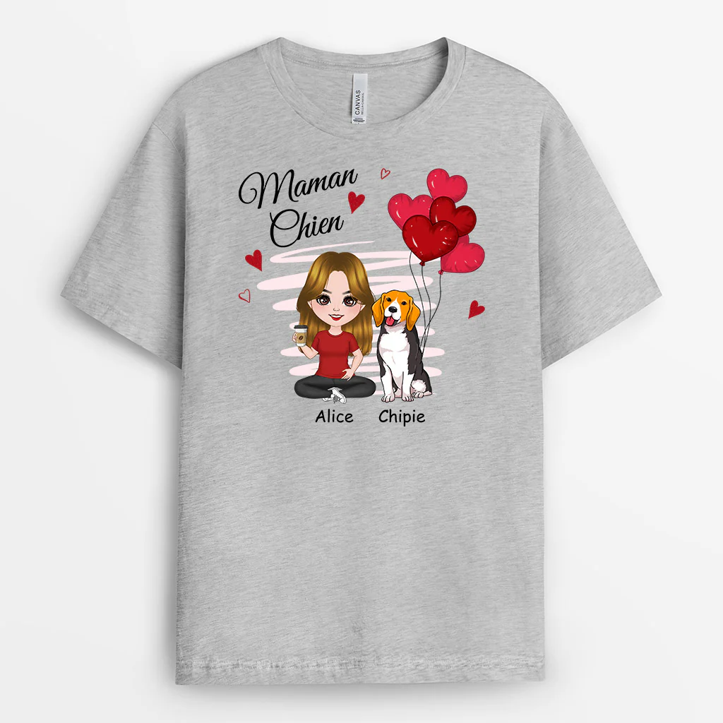 T-shirt Personnalisé Maman - Maman Chien Ballon Forme Cœur