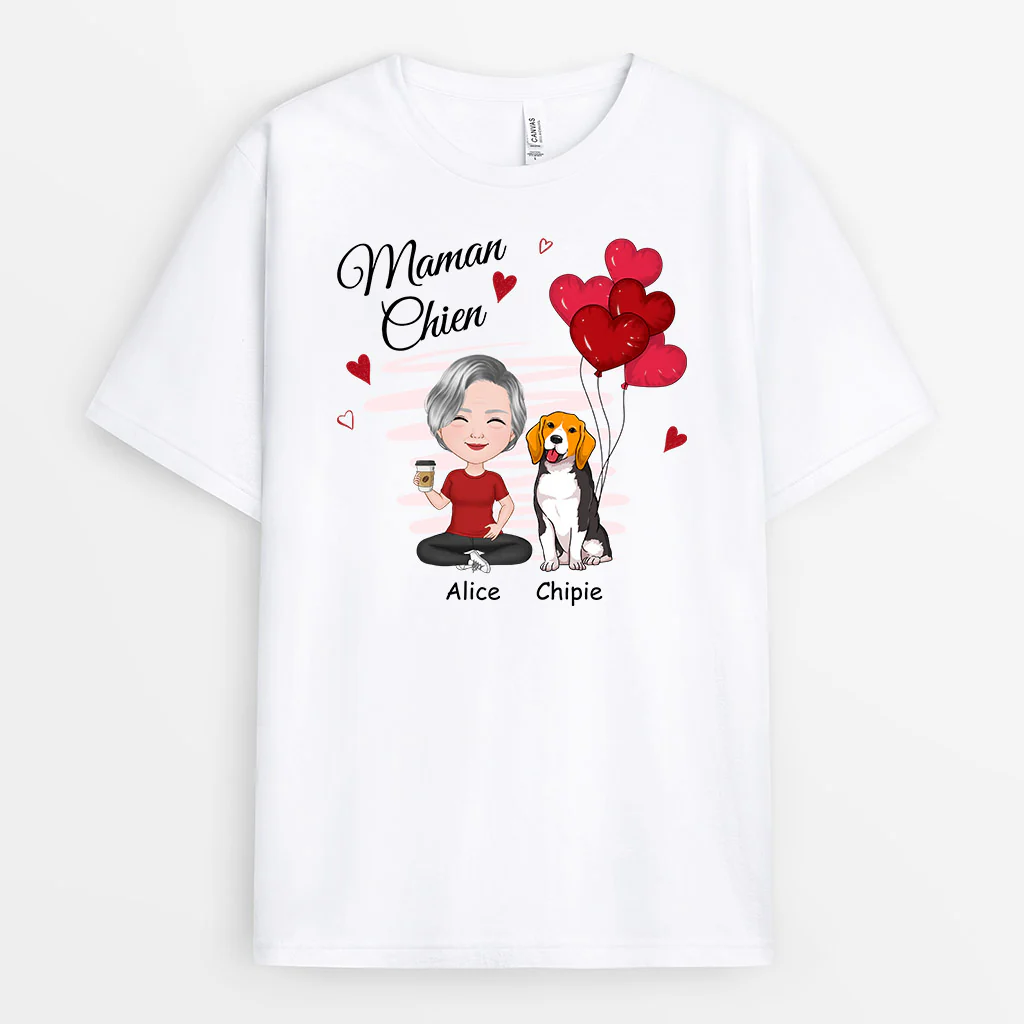 T-shirt Personnalisé Maman - Maman Chien Ballon Forme Cœur - Image 2