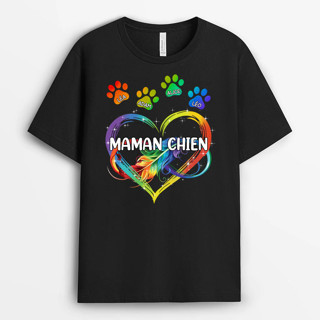 T-shirt Personnalisé Maman - Maman Chien Empreintes et Plume