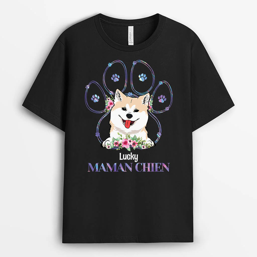 T-shirt Personnalisé - Maman De Chien Coloré Avec Patte