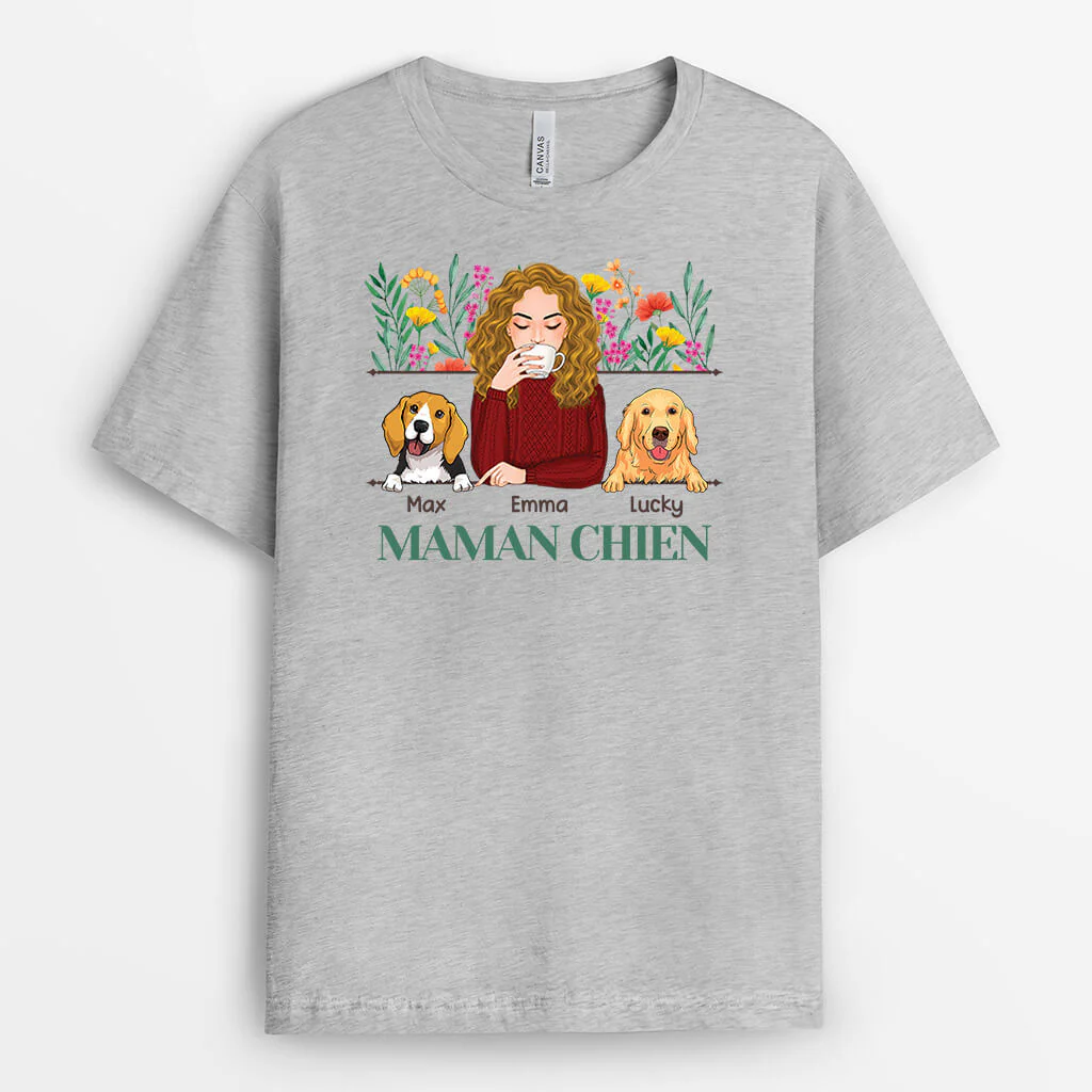 Tee Shirt Personnalisé Chien - Maman Chien Avec Fleurs