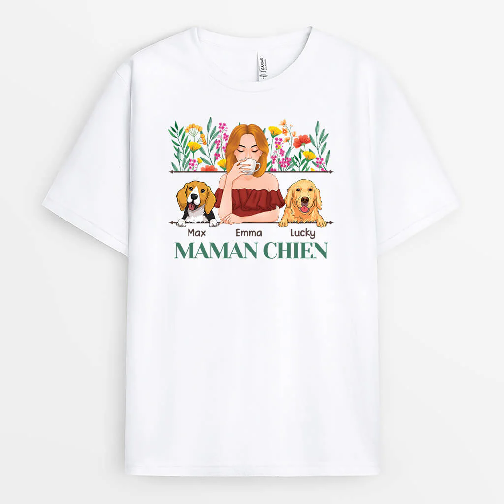 Tee Shirt Personnalisé Chien - Maman Chien Avec Fleurs - Image 2