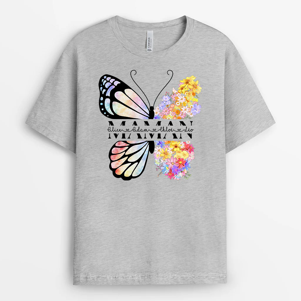 T-shirt Maman Mamie Fleur Papillon Personnalisé - Image 2