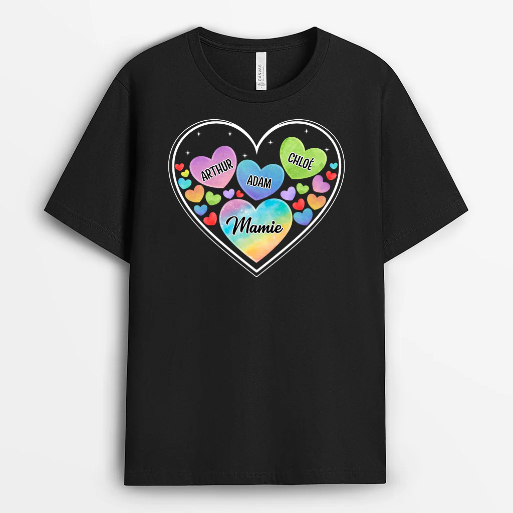 Tee Shirt Personnalisé Grand-Mère - Mamie Avec Cœurs Colorés
