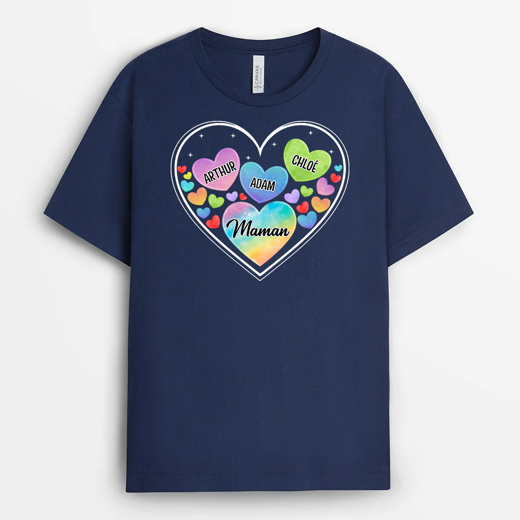 Tee Shirt Personnalisé Grand-Mère - Mamie Avec Cœurs Colorés - Image 2