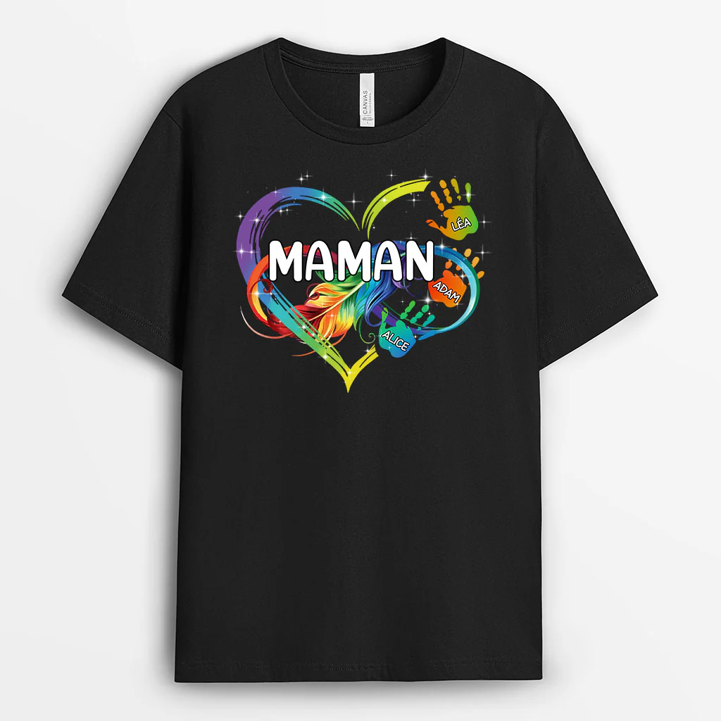 T Shirt Personnalisé Maman - Maman Avec Mains et Plume - Image 2