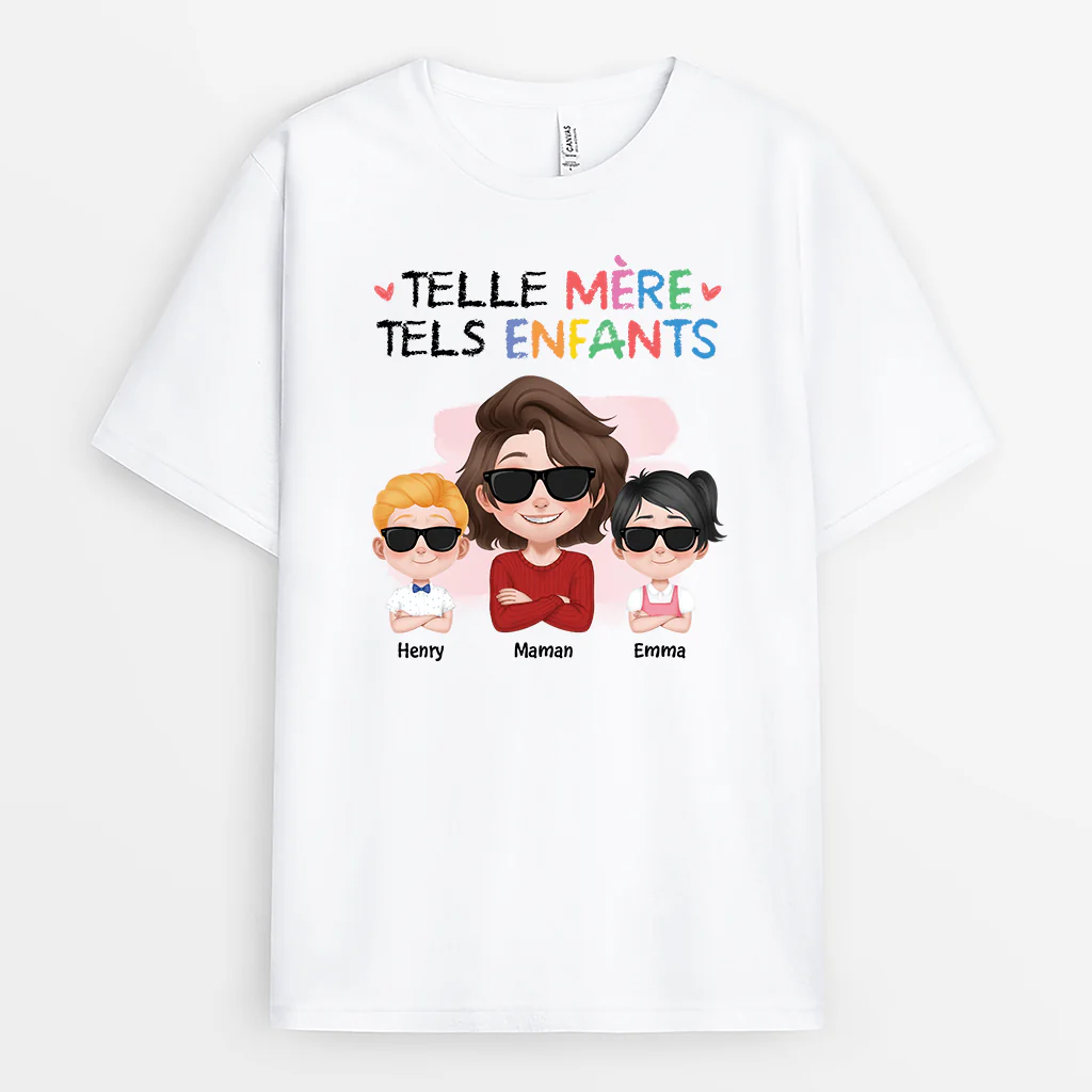 T Shirt Personnalisé Maman - Telle Mère Tels Enfants - Design Cartoon