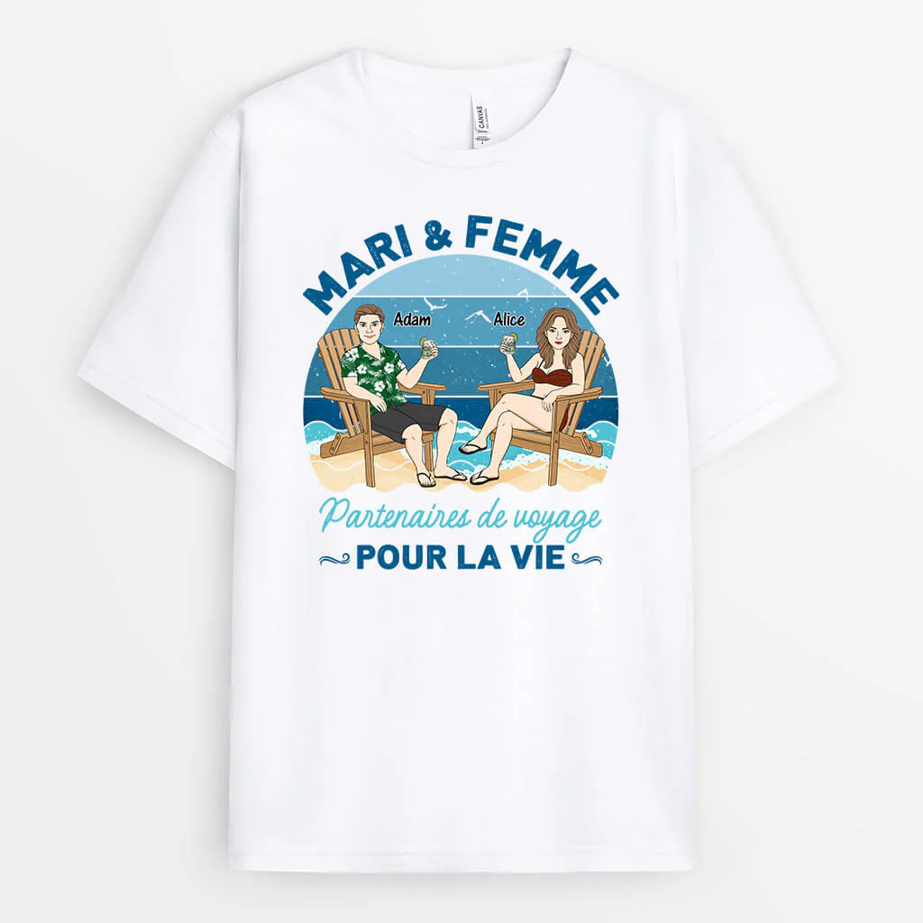 Tee Shirt Mari Femme Personnalisé - Partenaires de Voyage à Vie