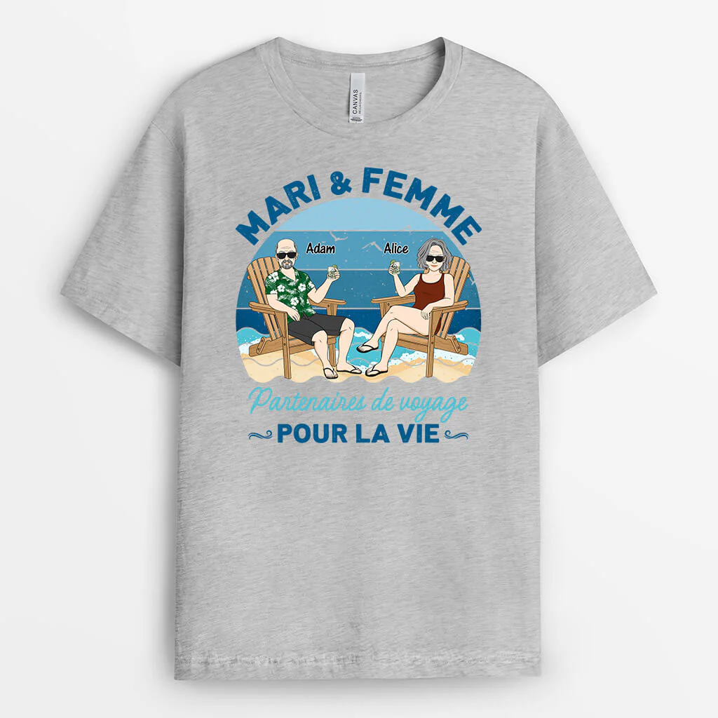 Tee Shirt Mari Femme Personnalisé - Partenaires de Voyage à Vie - Image 2