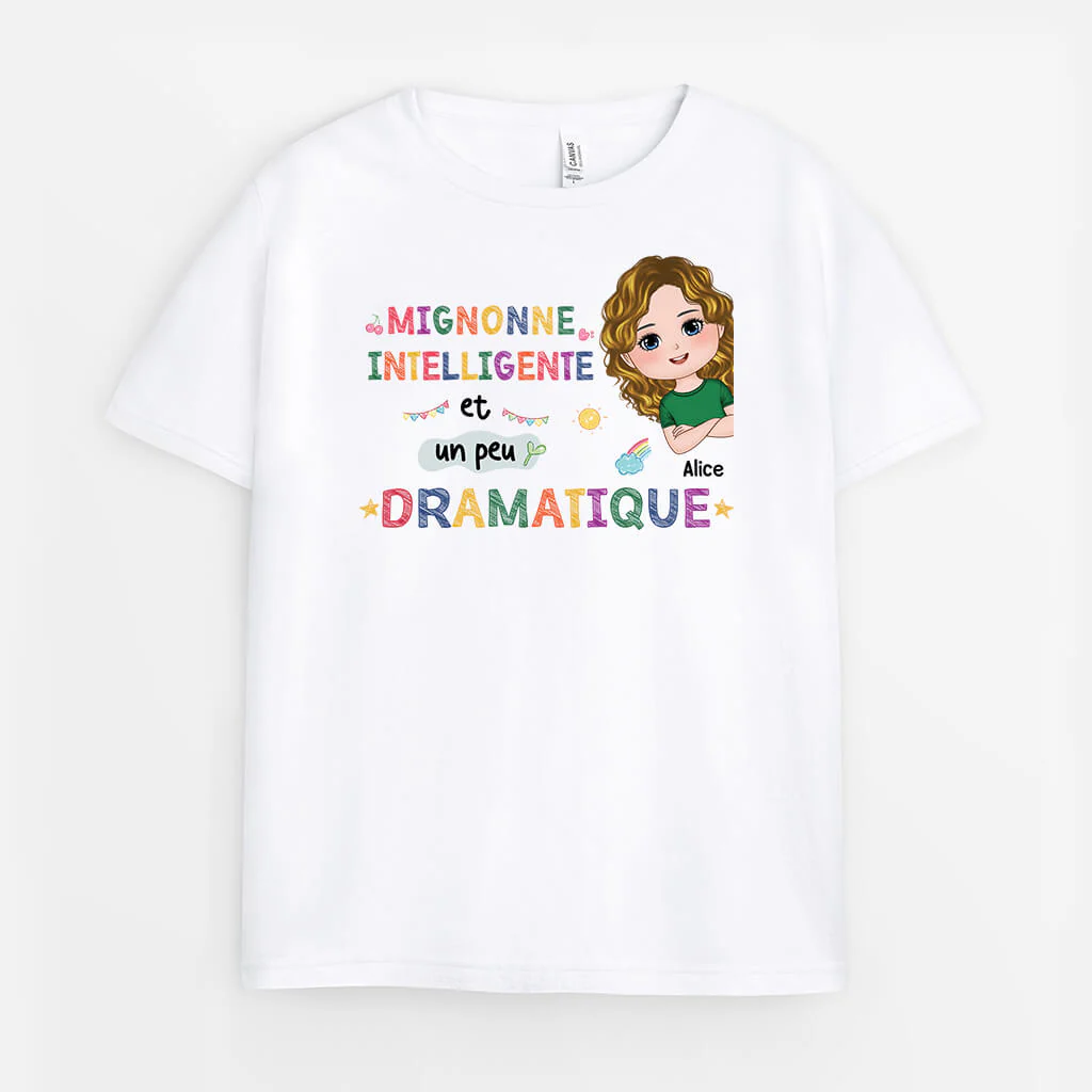 Tee Shirt Enfant Personnalisé – Mignonne Intelligente Et Un Peu Dramatique