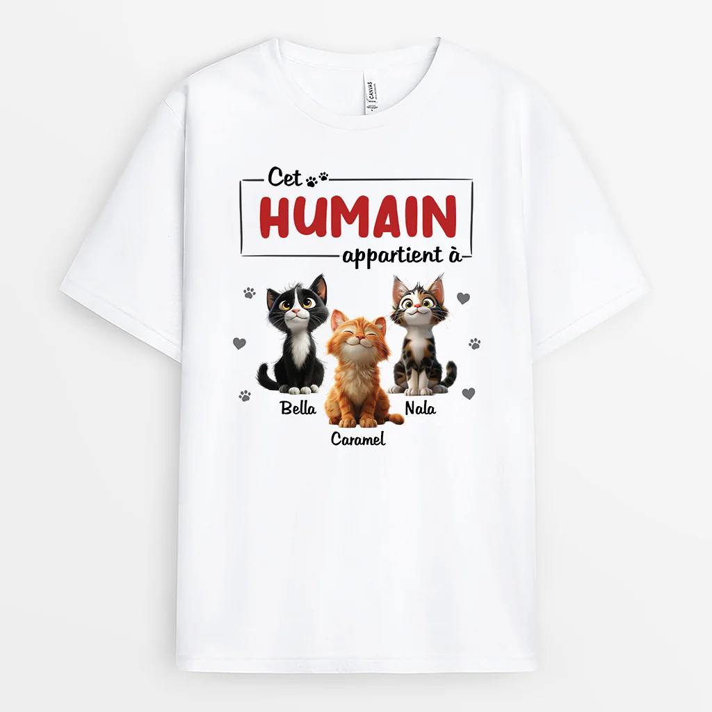 Tee Shirt Chat Humour Personnalisé – Cet Humain Appartient À