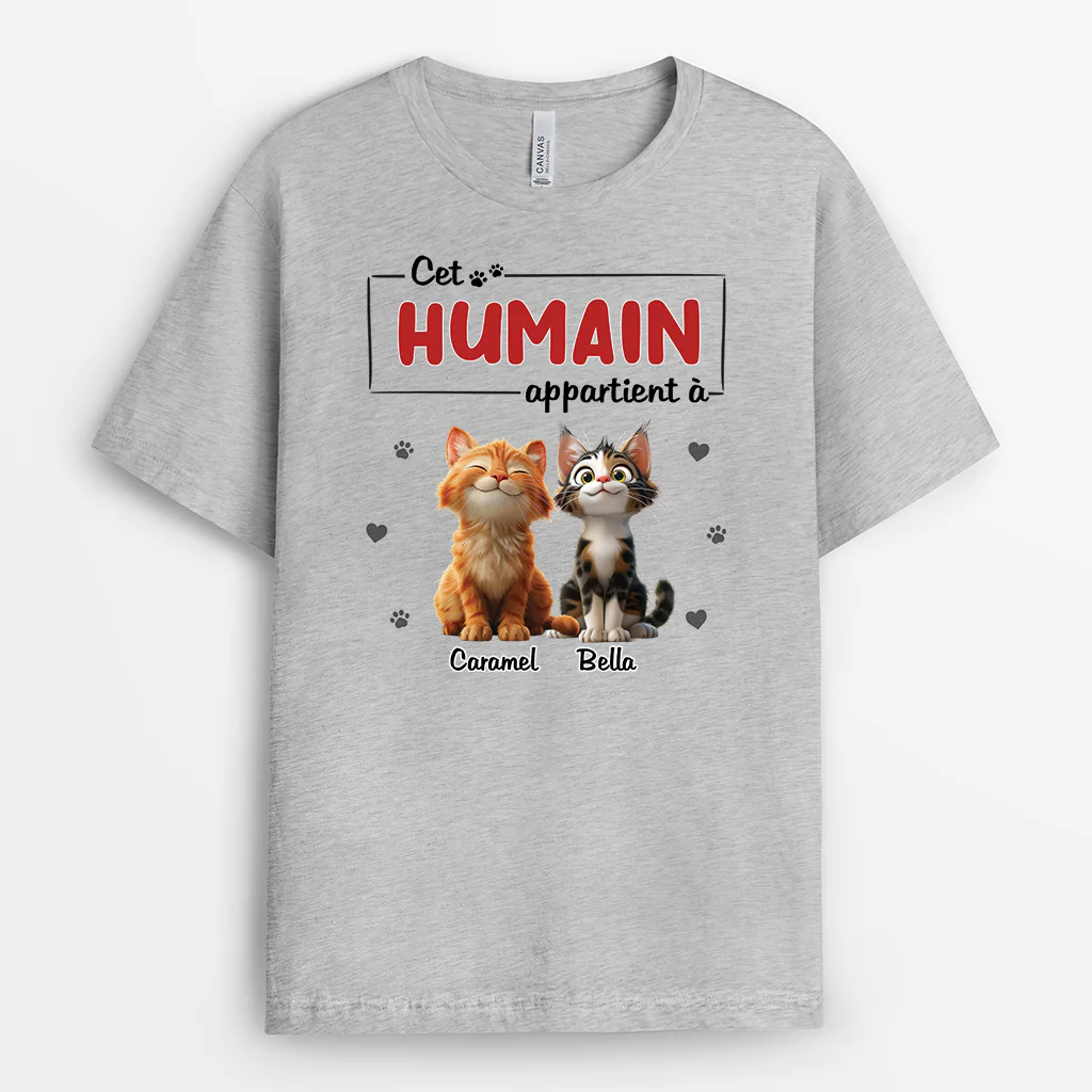 Tee Shirt Chat Humour Personnalisé – Cet Humain Appartient À - Image 2