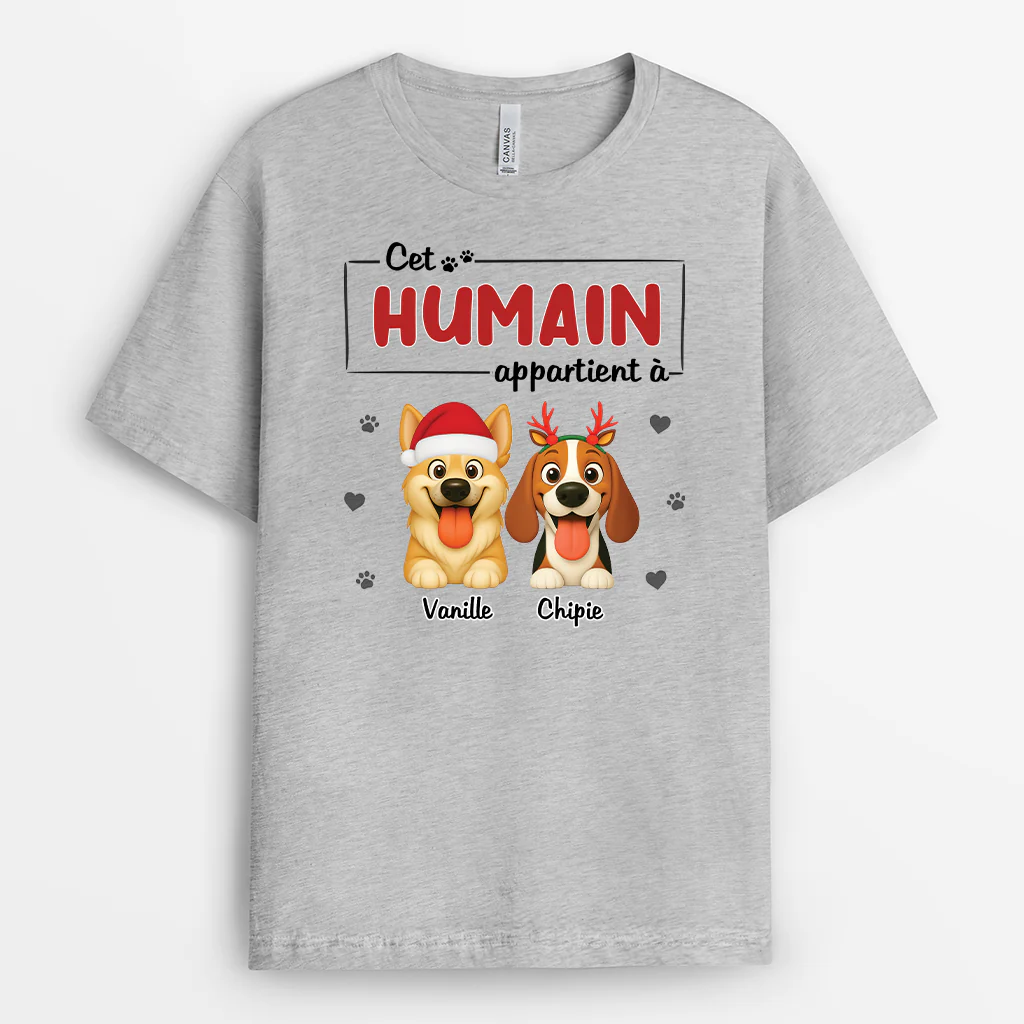 T-shirt Noël Personnalisé Avec Chien - Cet Humain Appartient À - Image 2
