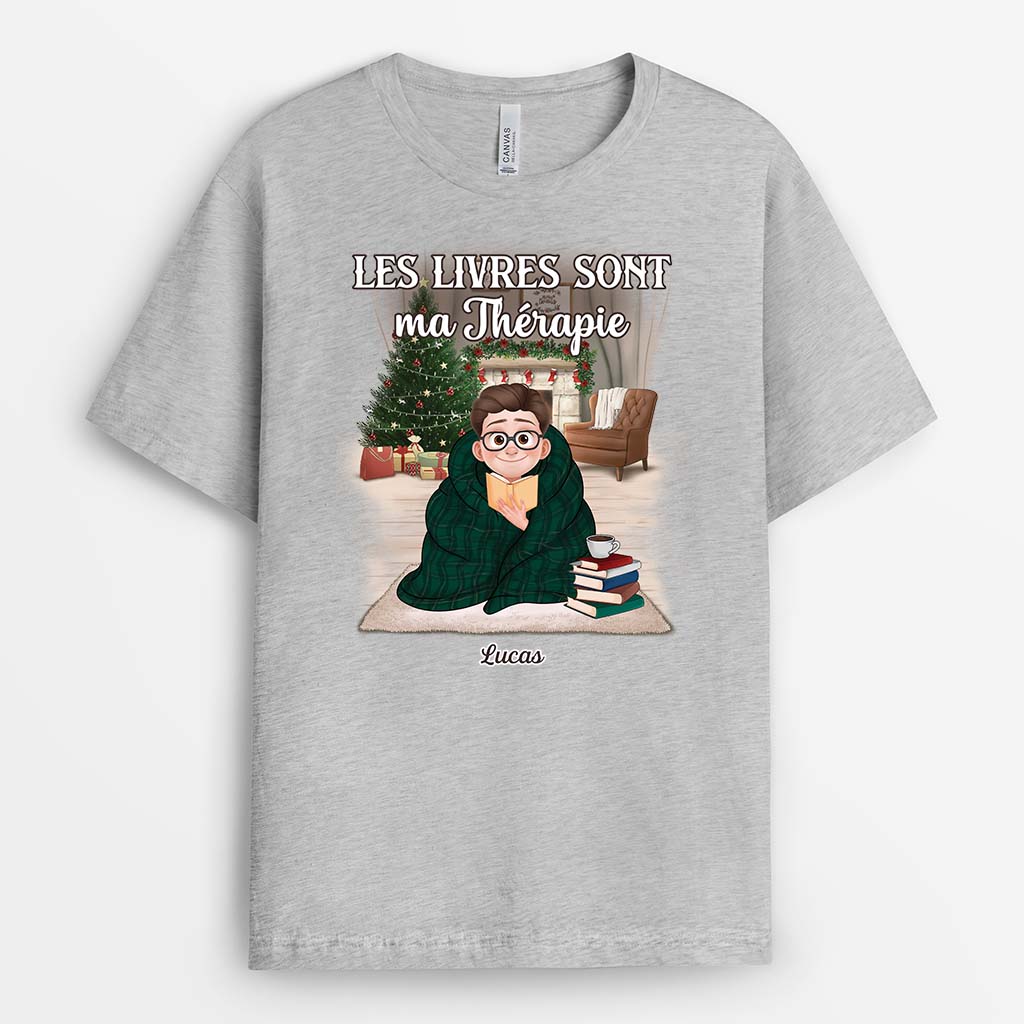 T-shirt Noël Personnalisé Pour Femme Et Homme - Les Livres Sont Ma Thérapie - Image 2