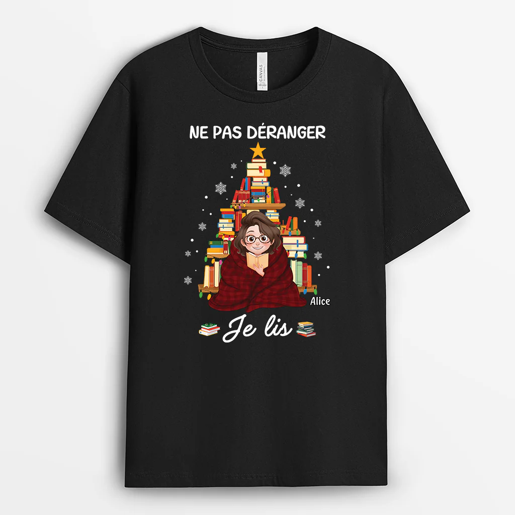 T-shirt personnalisé Noël – Ne pas déranger, je lis