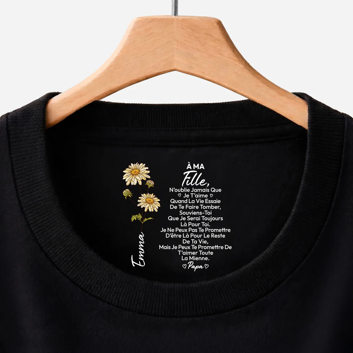 T Shirt Noir Personnalise Avec Texte A L Interieur Du Col Femme Homme Je T Aime Mon Fils Ma Fille - Cadeau Personnalisé Femme