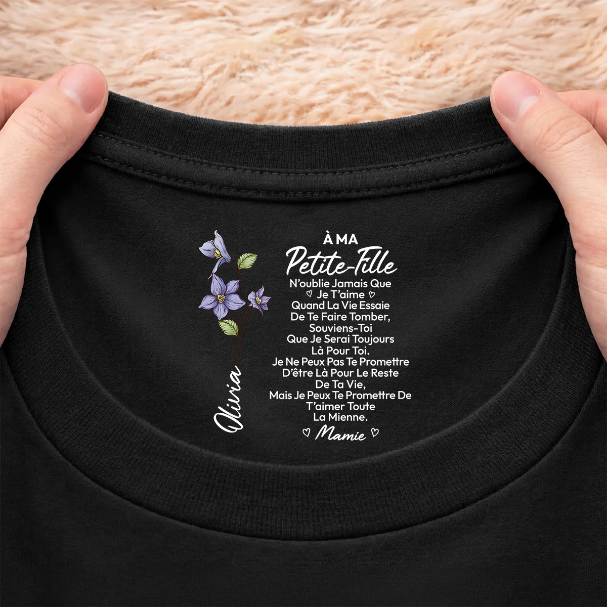 T Shirt Noir Personnalise Avec Texte A L Interieur Du Col Femme Homme Je T Aime Mon Fils Ma Fille - Cadeau Personnalisé Femme - Image 2