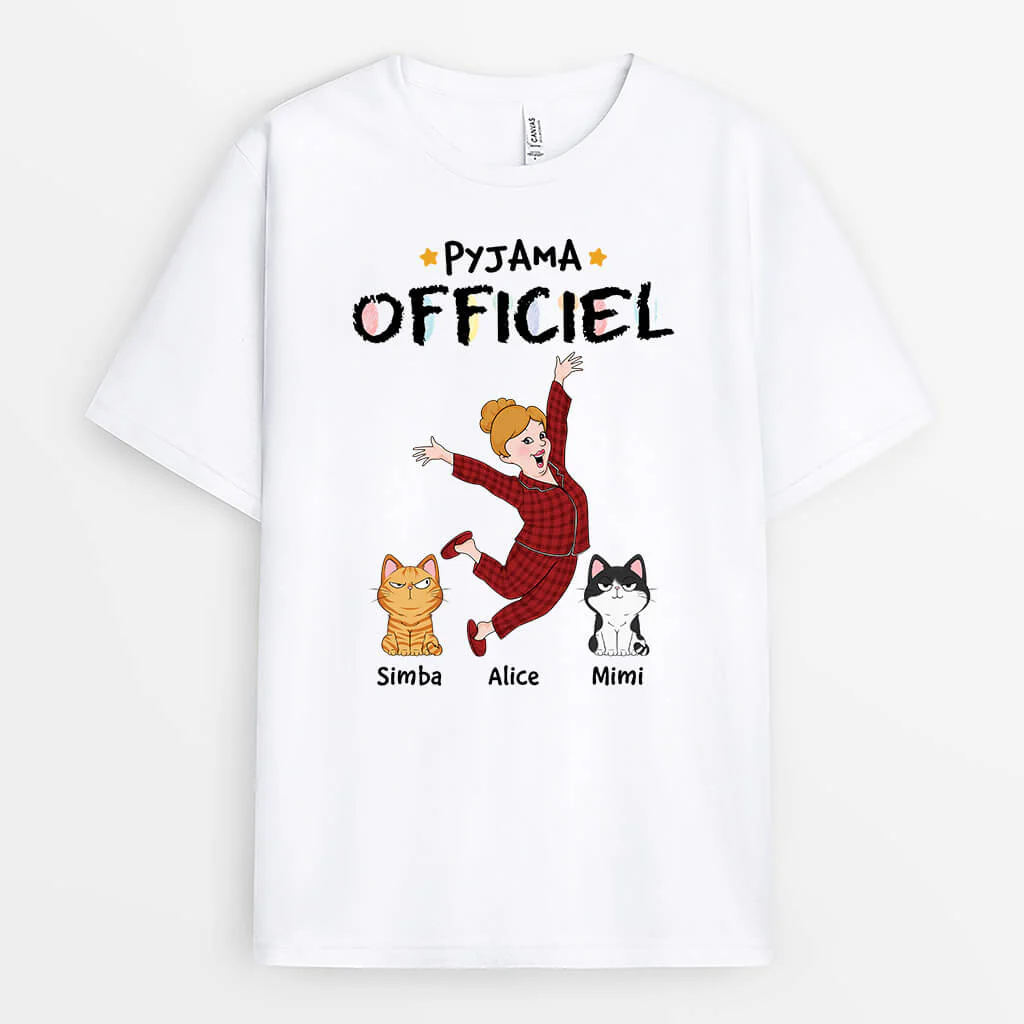 Tee Shirt Personnalisé Chat -  Pyjama Officiel Avec Chats Drôle