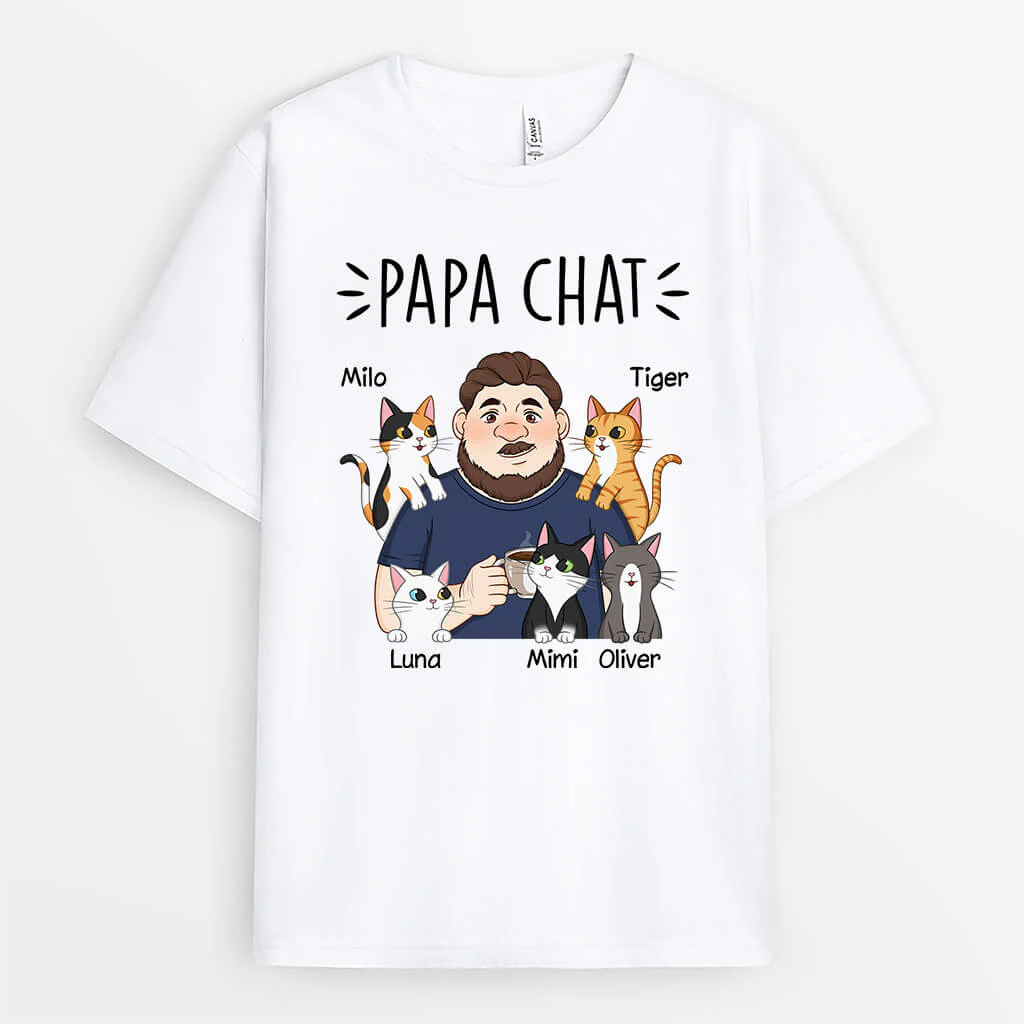 T Shirt Papa Chat Mignon Personnalisé - Image 2