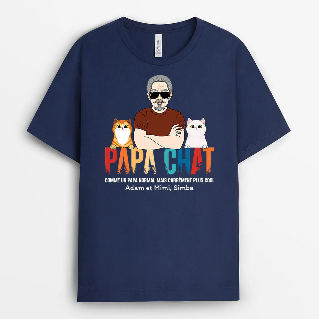 Tee Shirt Personnalisé Chat - Papa Chat Avec Ses Chats Illustrés - Image 2