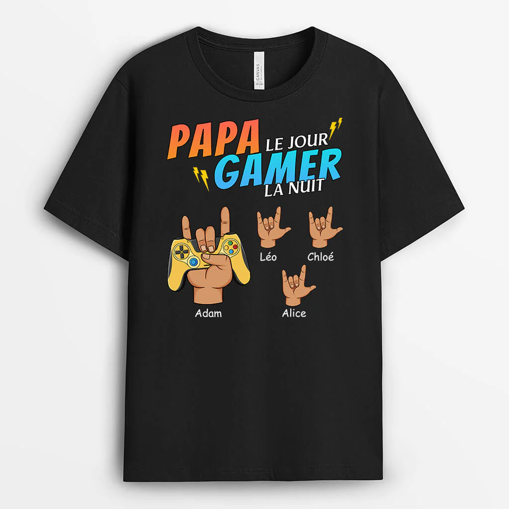 Tee Shirt Personnalisé Papa | Papa Le Jour Gamer La Nuit - Image 2