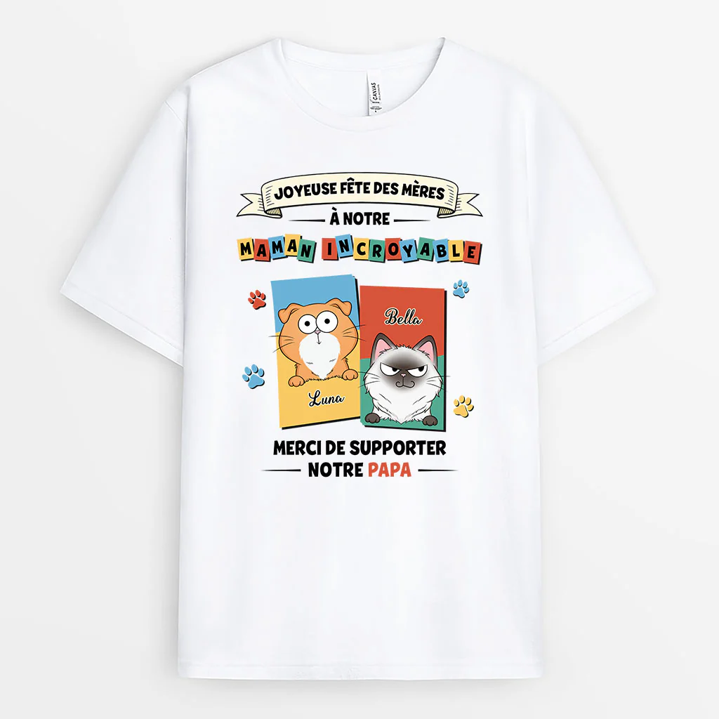 T-shirt Personnalisable Chat - Joyeuse Fête Des Mères À Mon Maman Papa Chat