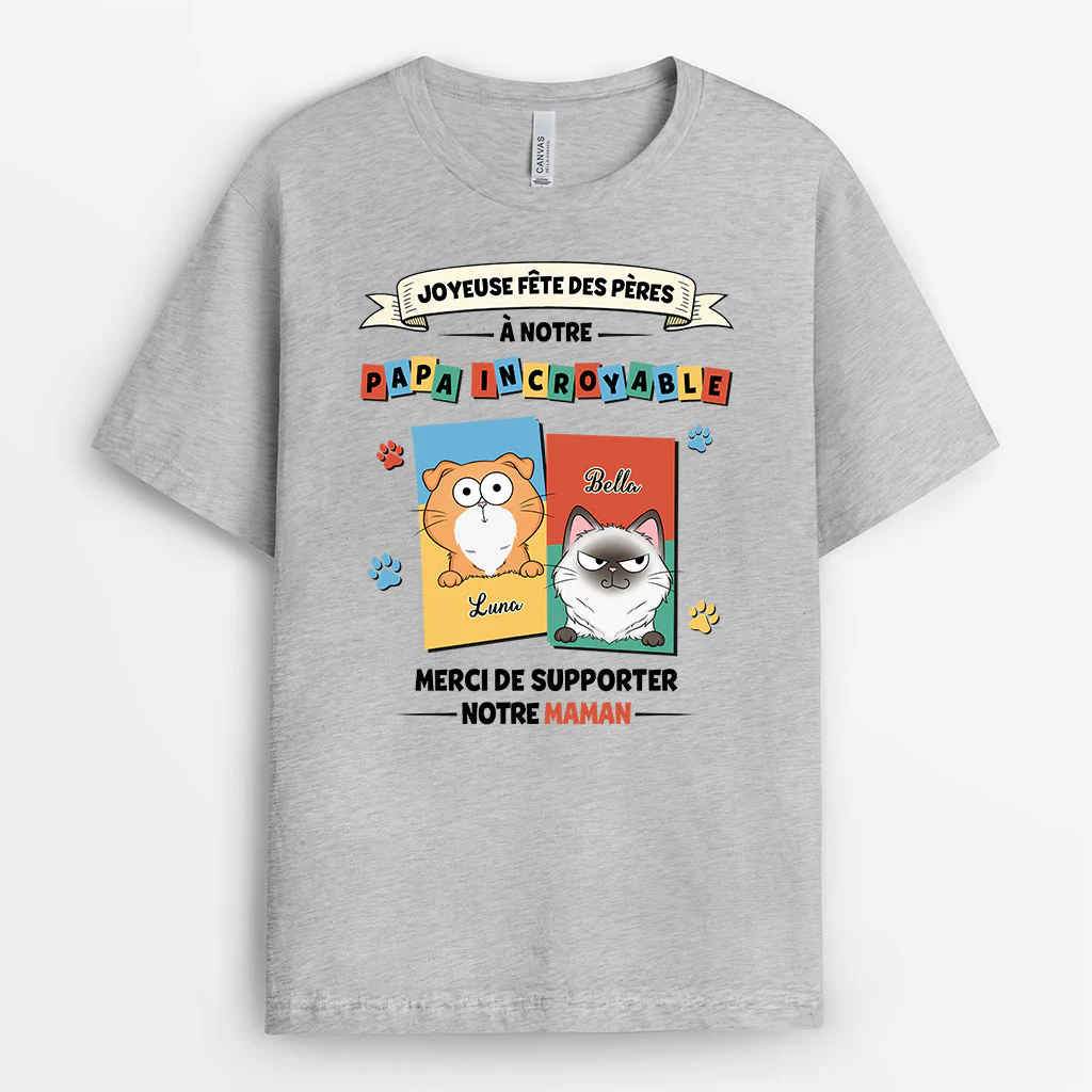 T-shirt Personnalisable Chat - Joyeuse Fête Des Mères À Mon Maman Papa Chat - Image 2