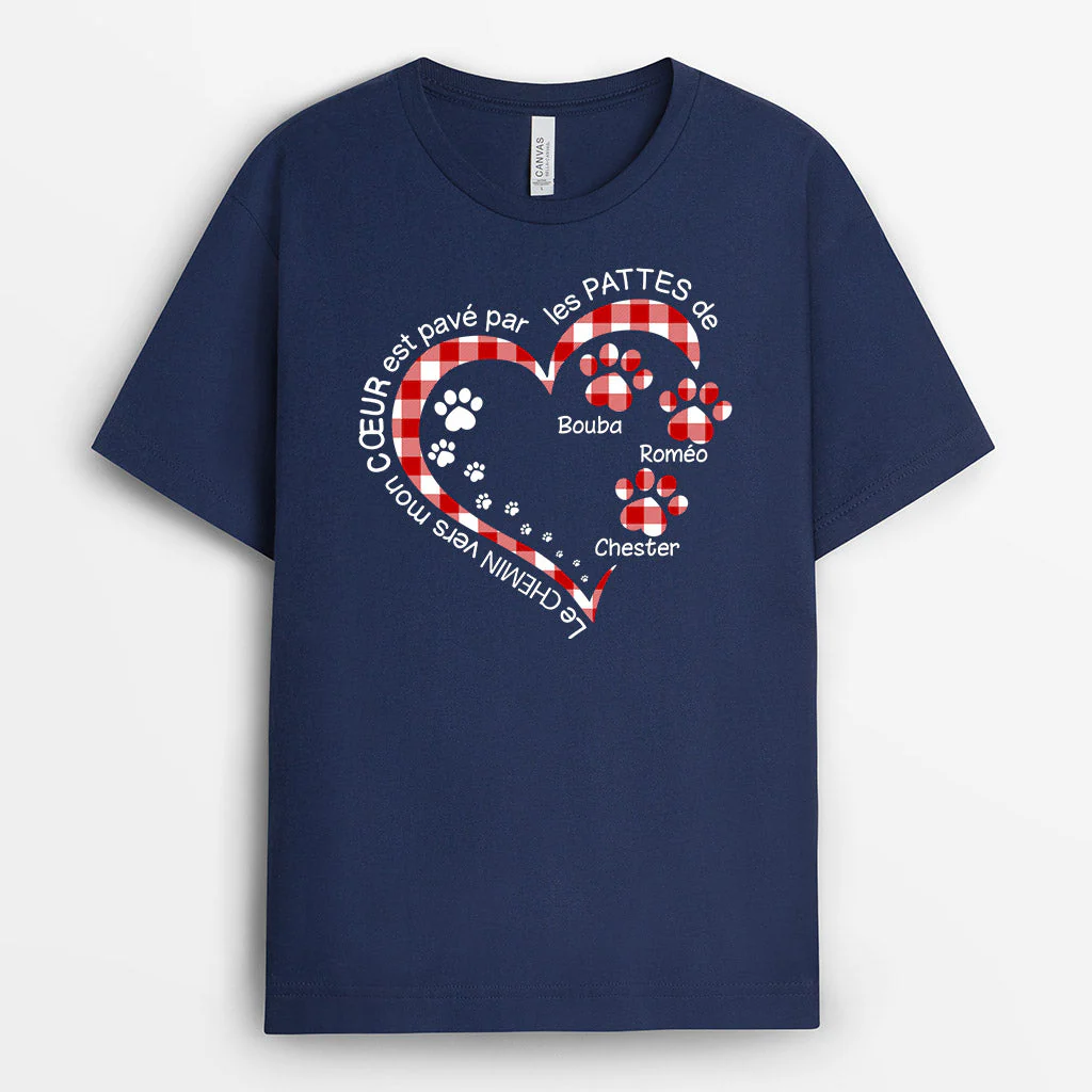 Tee Shirt Personnalisé Chien Chat - Le Chemin Vers Mon Cœur Avec Empreintes Careaux