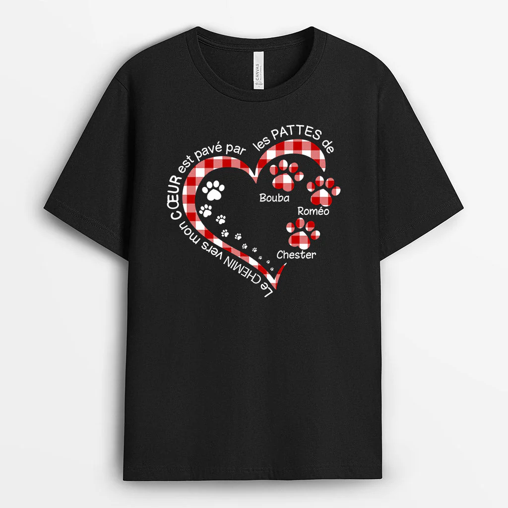 Tee Shirt Personnalisé Chien Chat - Le Chemin Vers Mon Cœur Avec Empreintes Careaux - Image 2