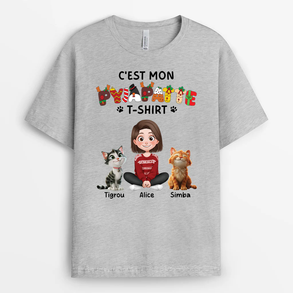 T-shirt Personnalisé Avec Chat - Mon T-shirt De Pyjama Noël - Image 2
