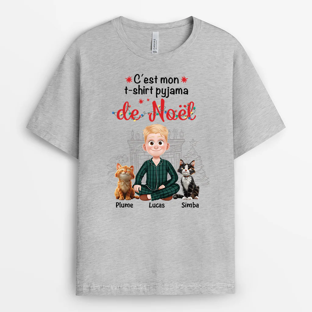 T-shirt Personnalisé Avec Chat Pour Femme Et Homme - Mon T-shirt Pyjama De Noël - Image 2