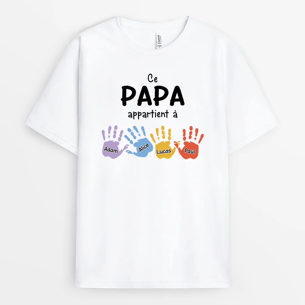 T-Shirt Personnalisé - Ce Papa Appartient À - Empreintes De Mains Colorées