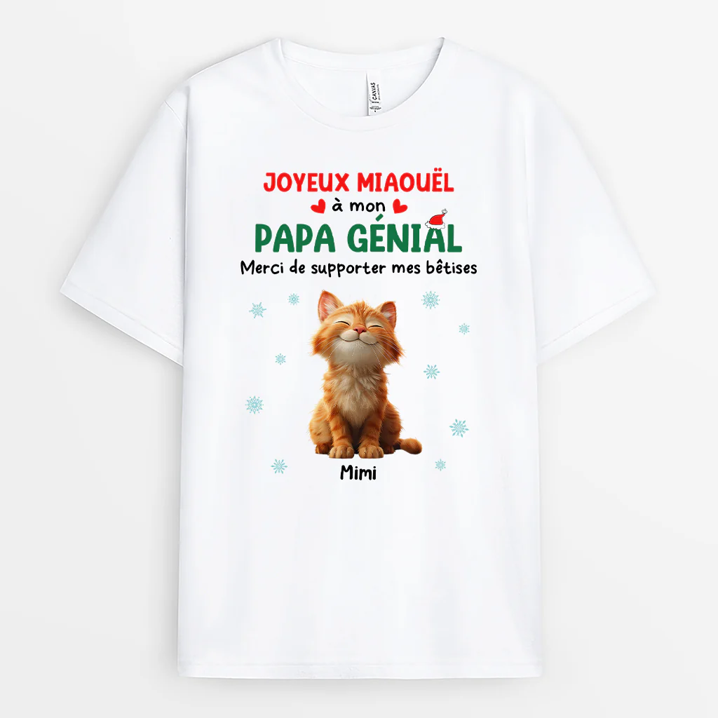 Tee Shirt Chat Femme Personnalisé | Chat De Noel Joyeux Miaouel