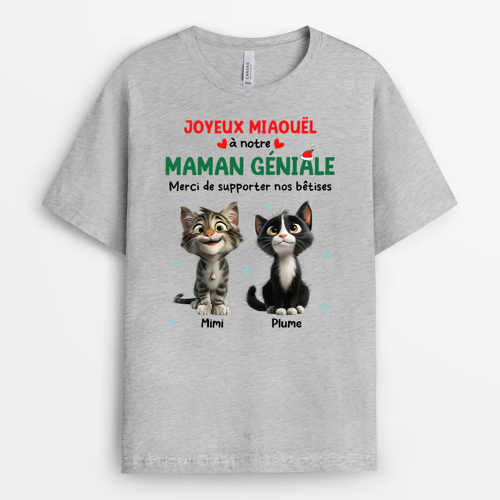 Tee Shirt Chat Femme Personnalisé | Chat De Noel Joyeux Miaouel - Image 2