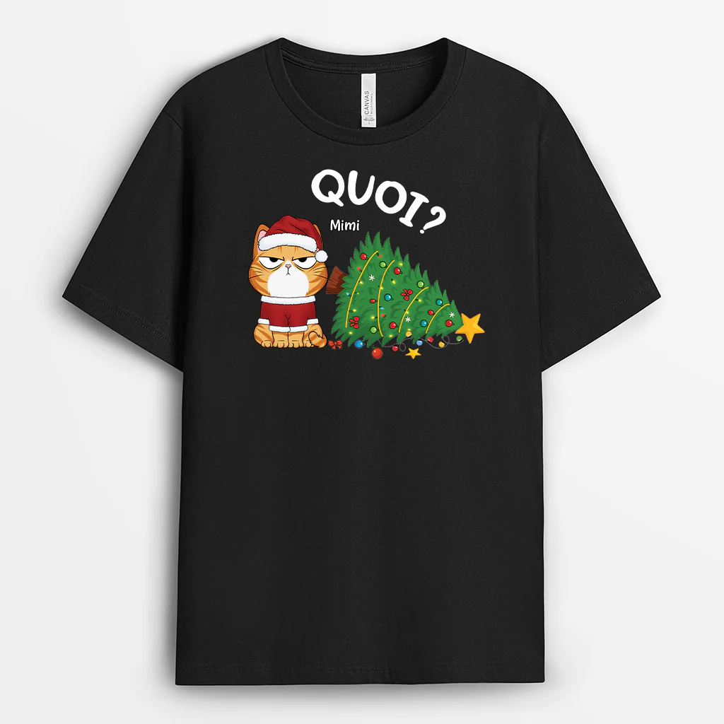 Tee Shirt Personnalisé Chat | Chat Et Sapin De Noel