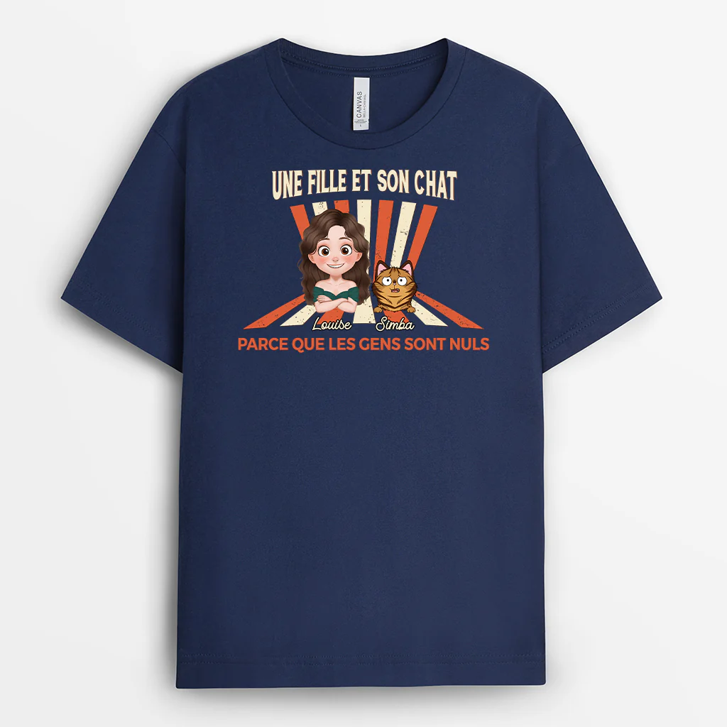 T-shirt Personnalisé Chat - Femme Et Son Chat - Image 2