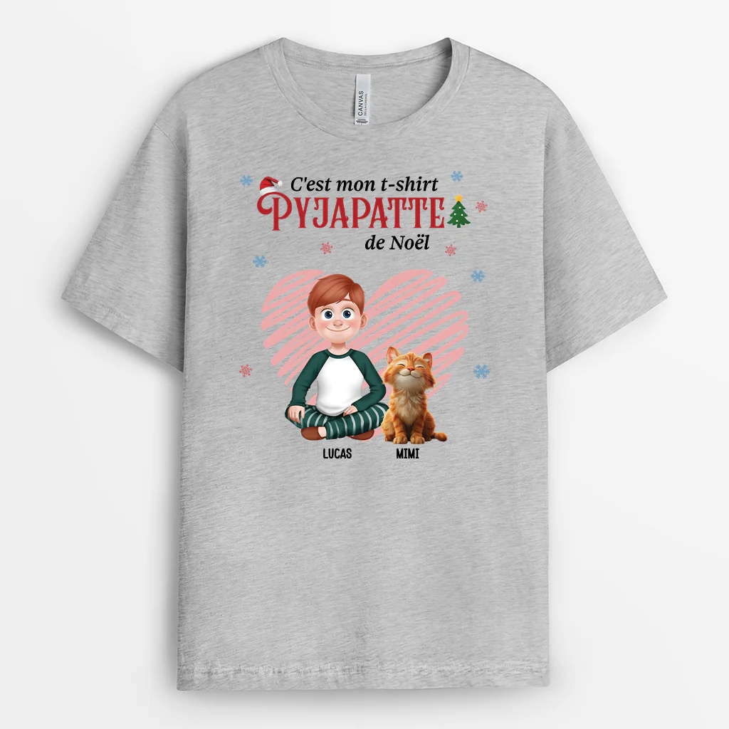 Tee Shirt Chat Humour Homme Personnalisé | Mon Pyjapatte De Noel - Image 2