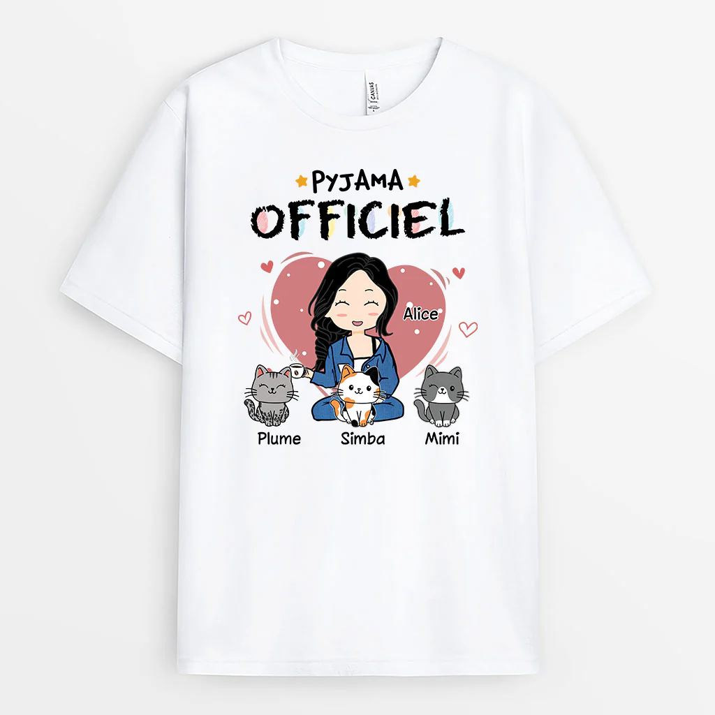T Shirt Personnalisé Chat | Pyjama Officiel Avec Cœur