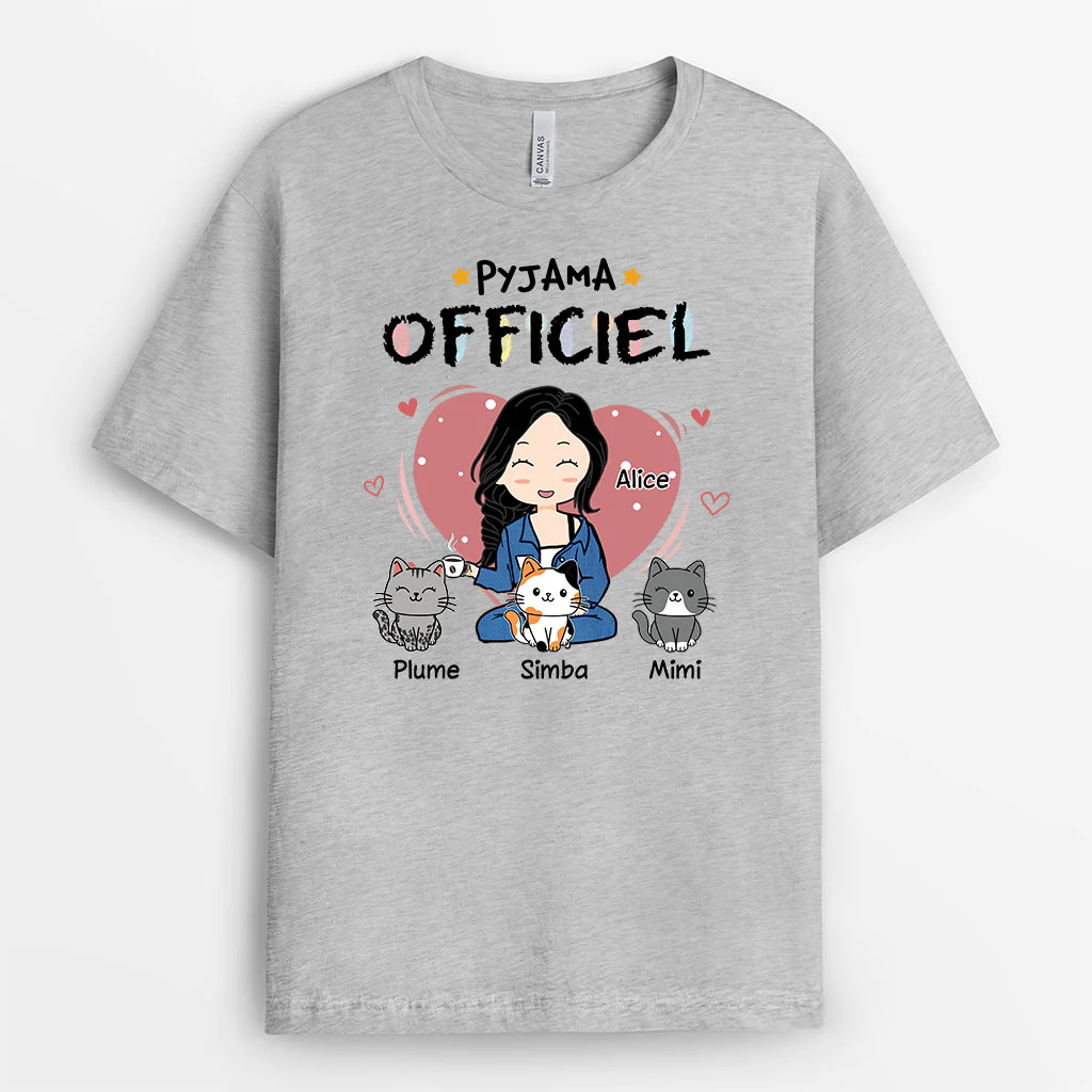 T Shirt Personnalisé Chat | Pyjama Officiel Avec Cœur - Image 2
