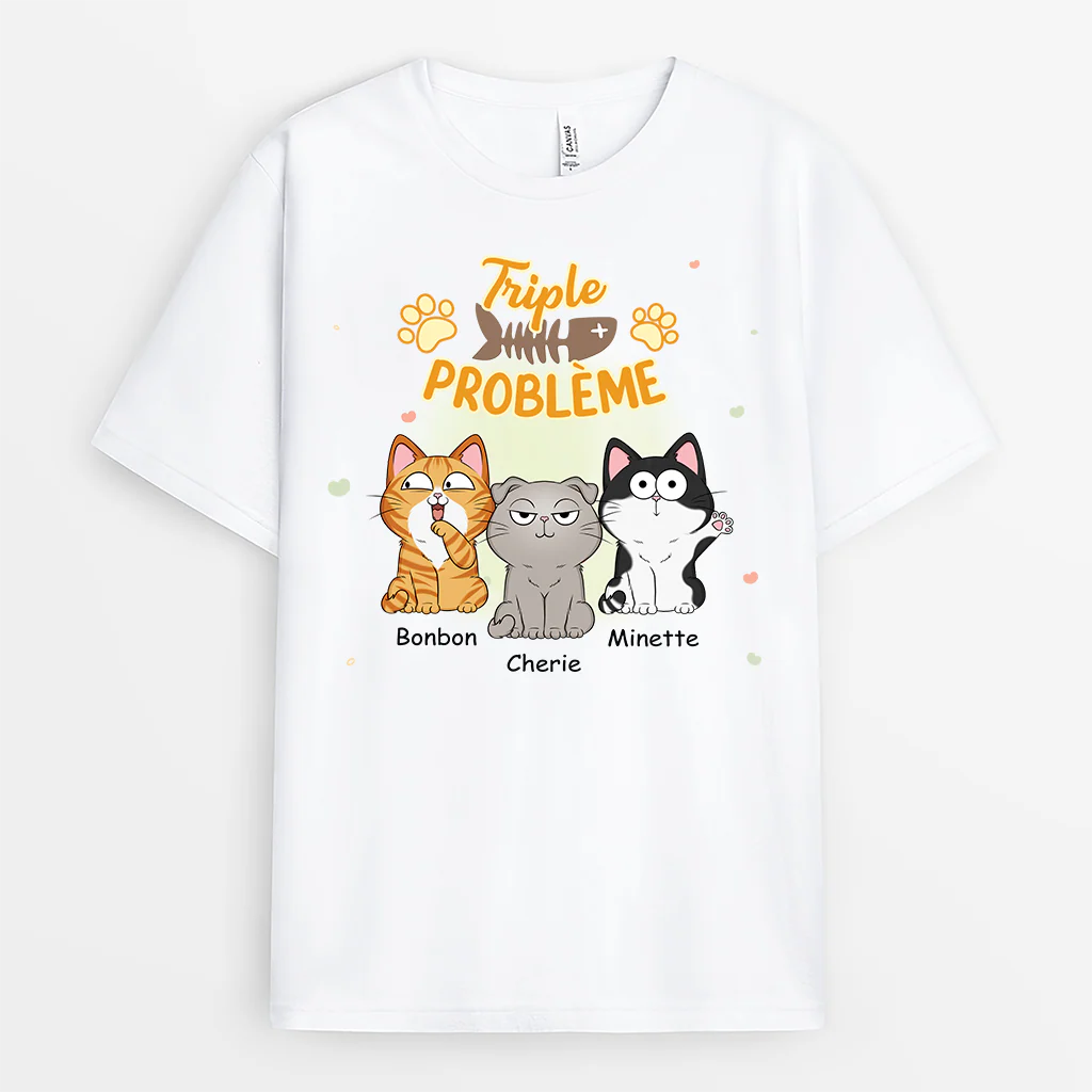 T-shirt Personnalisé Chat - Trois Fois Plus D'ennuis