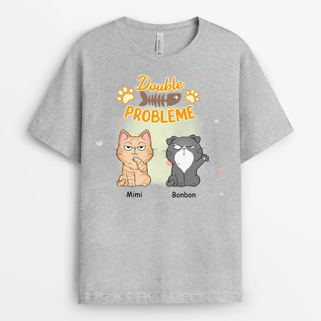 T-shirt Personnalisé Chat - Trois Fois Plus D'ennuis - Image 2