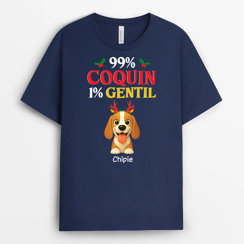 T-shirt Personnalisé Chien De Noël - 99 % Coquin - Image 2