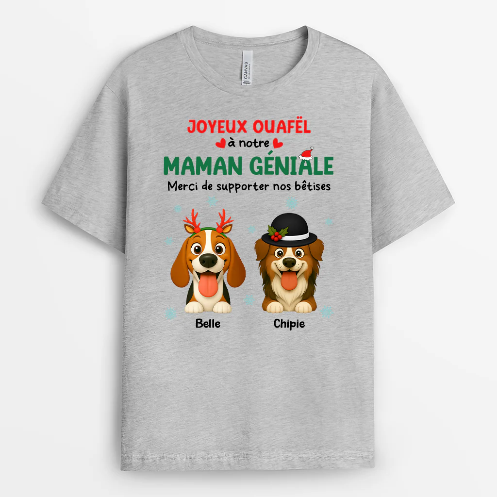 T Shirt Papa Personnalisé | Joyeux Ouafël À Mon Papa Génial - Image 2